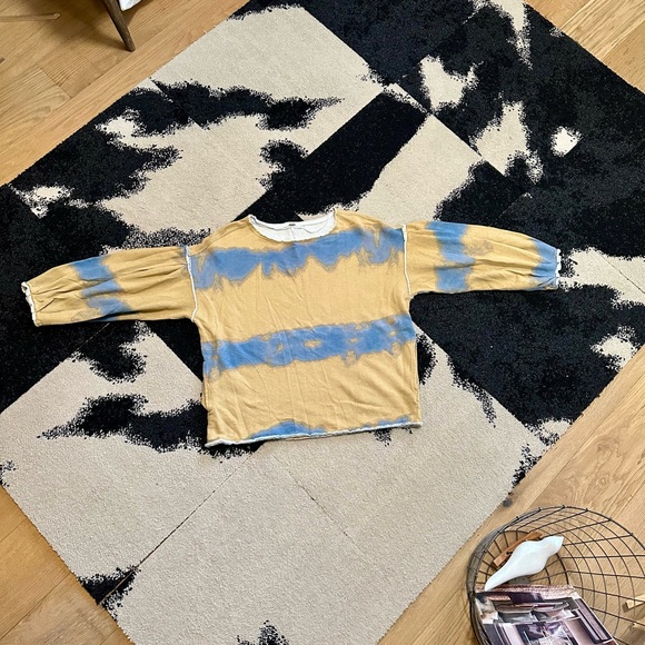 *NWT* FREE PEOPLE Feels Right Pullover in Wheat Combo Puff Sleeve Oversize — XS - Picture 5 of 11